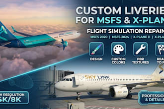 do  custom liveries for xplane and msfs 2020 and 2024 for flight simulation