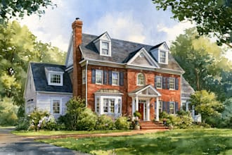 make watercolor house portrait painting