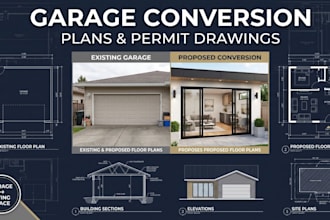 create garage conversion plans, city permit drawings, floor plans, blueprints