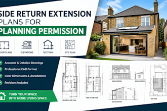 draw side return extension plans for planning permission and council approval