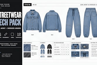 design fashion clothing tech pack for streetwear hoodie jacket activewear shorts