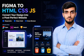 convert figma to modern responsive website with HTML CSS js and animation