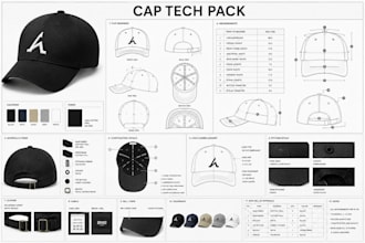 design custom hats with mockup for cap tech pack, trucker caps and headwear