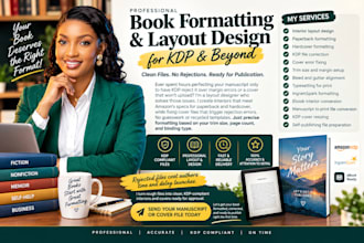 design book interior layout for KDP paperback and hardcover, fix cover errors