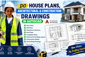 do house plans, architectural and construction drawings, in autocad