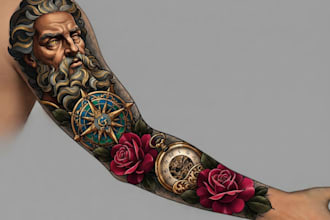 design a custom realistic tattoo, black and grey tattoo or sleeve