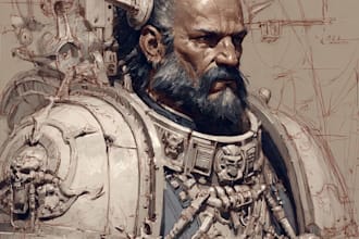 create a grimdark sci fi warrior character illustration
