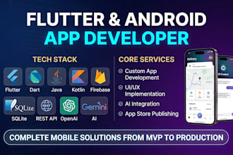 develop custom flutter and android app with ai