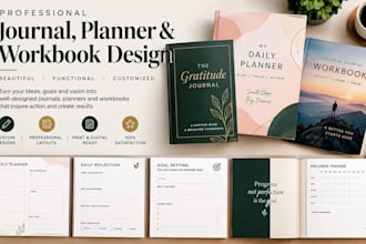 design a professional journal, planner, workbook, or KDP interior