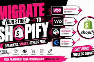 migrate woocommerce wix prestashop shopware store to shopify