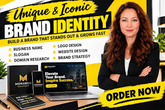 create catchy business name, memorable brand name slogan logo brand identify kit