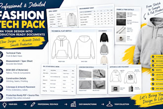 create a professional fashion tech pack for clothing  apparel production
