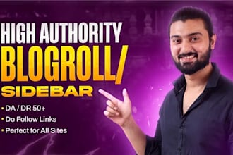 create 50 blogroll backlinks DR 50 high quality sites