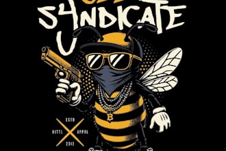 design a retro gangster honey bee mascot logo with custom illustration