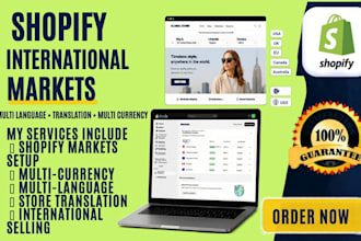 setup shopify store international markets, multi language, translation, currency