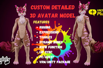 create 3d furry nsfw model, vrchat avatar, anime vtuber model, vseeface vrm