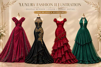 create luxury fashion illustration and digital fashion render for brands