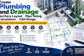create plumbing and drainage sanitary layout pipe sizing calculations cad design