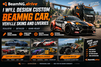 design custom beamng car, vehicle skins and livery