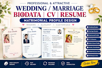 design professional wedding marriage biodata CV resume matrimonial profile