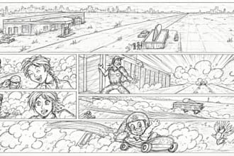 create 25 storyboard frames for comic animation film comic book