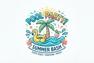 design a fun and vibrant pool party logo