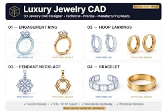 do 3d jewelry cad design for ring pendant earrings