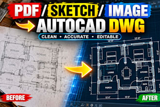 convert PDF, hand sketch or image into accurate autocad dwg