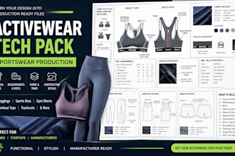 activewear tech pack for sportwear, leggings sport bras gym short and production