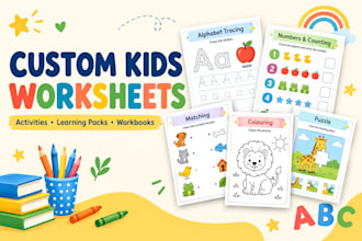 design custom printable kids worksheets activities and workbooks