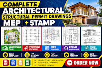 provide texas arizona architectural structural permit drawings, mep and stamp