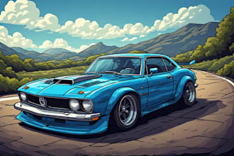 draw cartoon car and automotive illustration for merch