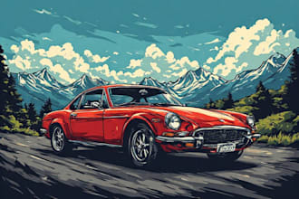 create cartoon vector car illustration for merch, poster, and t shirt