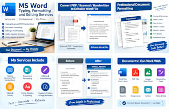 do ms word formatting, editing and word typing