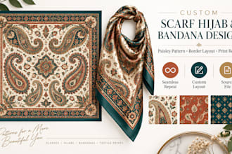 design custom scarf hijab bandana and textile print patterns