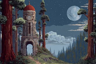 draw pixel art scene and background for your game