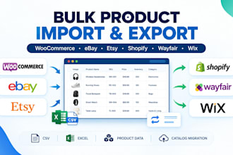 buik import and export product on woocommerce  ebay etsy shopify wayfair wix