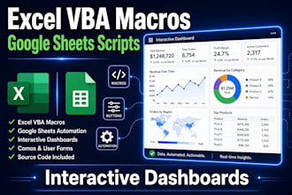 create excel vba macros, google sheets scripts and interactive dashboards