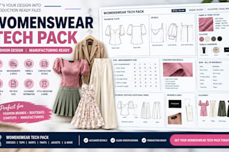 womenswear tech pack for dresses top skirts blouses and clothing production