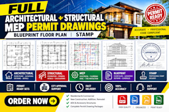 provide full architectural structural mep permit drawings blueprint floor plan