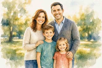 custom watercolor family portrait from photo