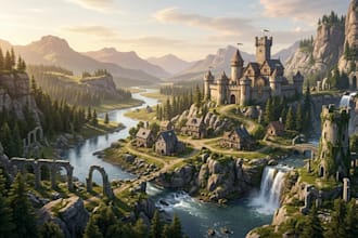 design 3d fantasy terrain, scenery, architecture, castles and game environments