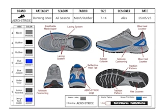 create rendering footwear sneaker tech pack, shoe design and technical drawing