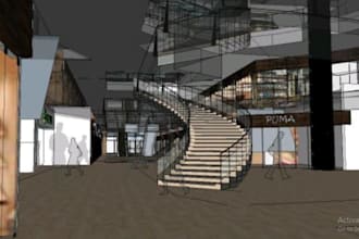 design staircase shop with cad drawing and technical 3d model