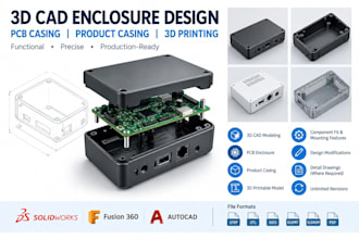 design 3d cad enclosure, pcb casing, product casing, 3d printable, solidworks