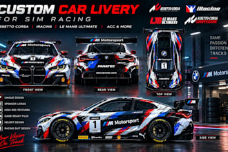 design custom car livery wrap mods for assetto corsa  iracing le mans simsport