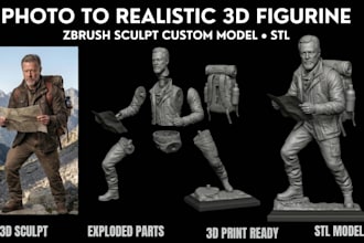 convert 2d photo to realistic 3d model figurine zbush sculpt custom 3d model stl