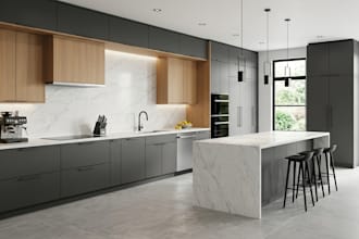 design kitchen cabinet millwork drawing, 2d plan and 3d rendering