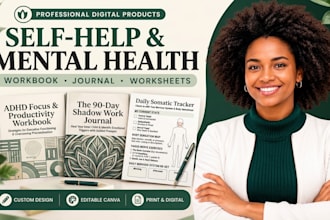 design mental health ebooks, self help workbooks, etsy digital product design