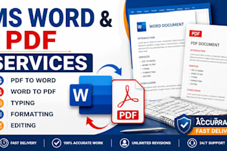 do ms word typing, formatting,  PDF conversion, handwriting